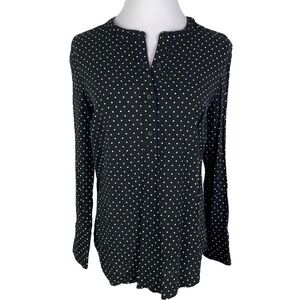Old Navy Polka Dot 4-Button Front Long Sleeve Blouse Women's‎ Medium Black White